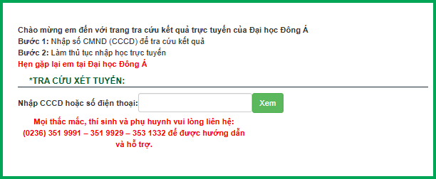 Bước 1 thủ tục nhập học