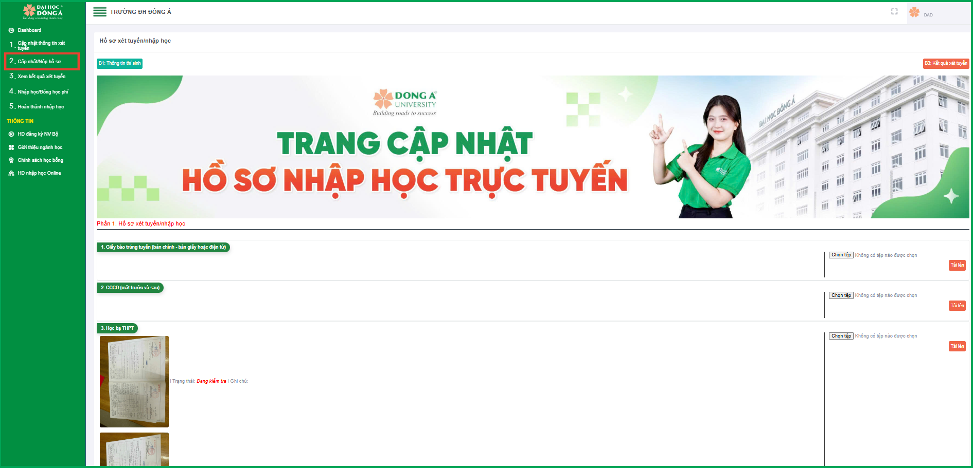 Bước 4 thủ tục nhập học